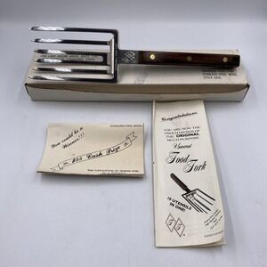 Vintage Universal‎ Food Fork Stainless Steel Wood Handle Multipurpose w/ Box